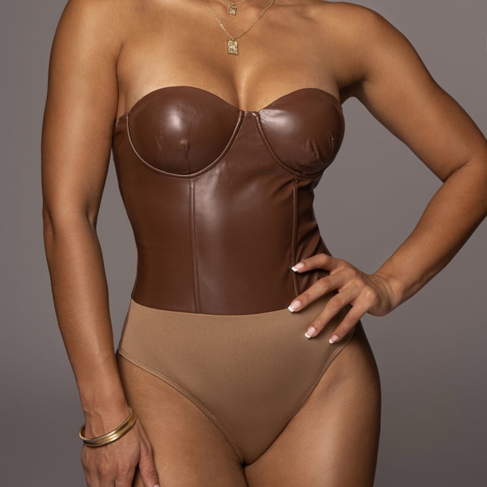 JLux Label Coco Xenia Faux Leather Bodysuit - Small